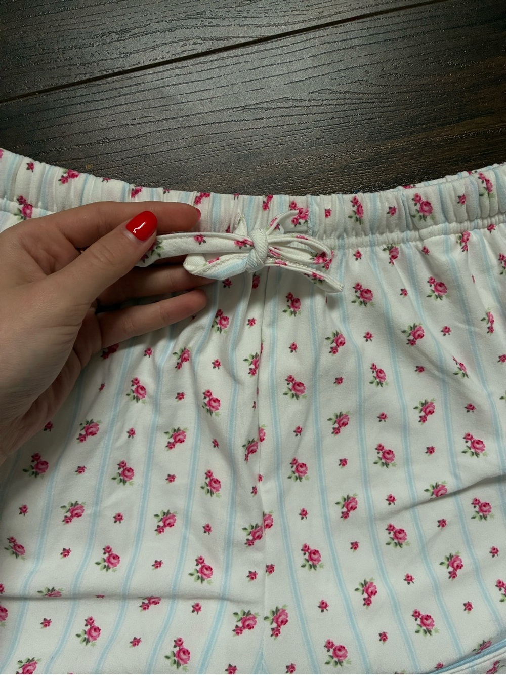 Floral Print Cotton Lounge Pants - White with Pink Roses